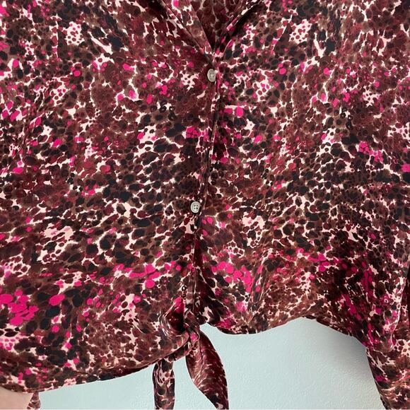 Wilfred | Aritzia Tie Front Blouse Button Down Cropped Pink Fuchsia Brown Top M - Picture 3 of 9